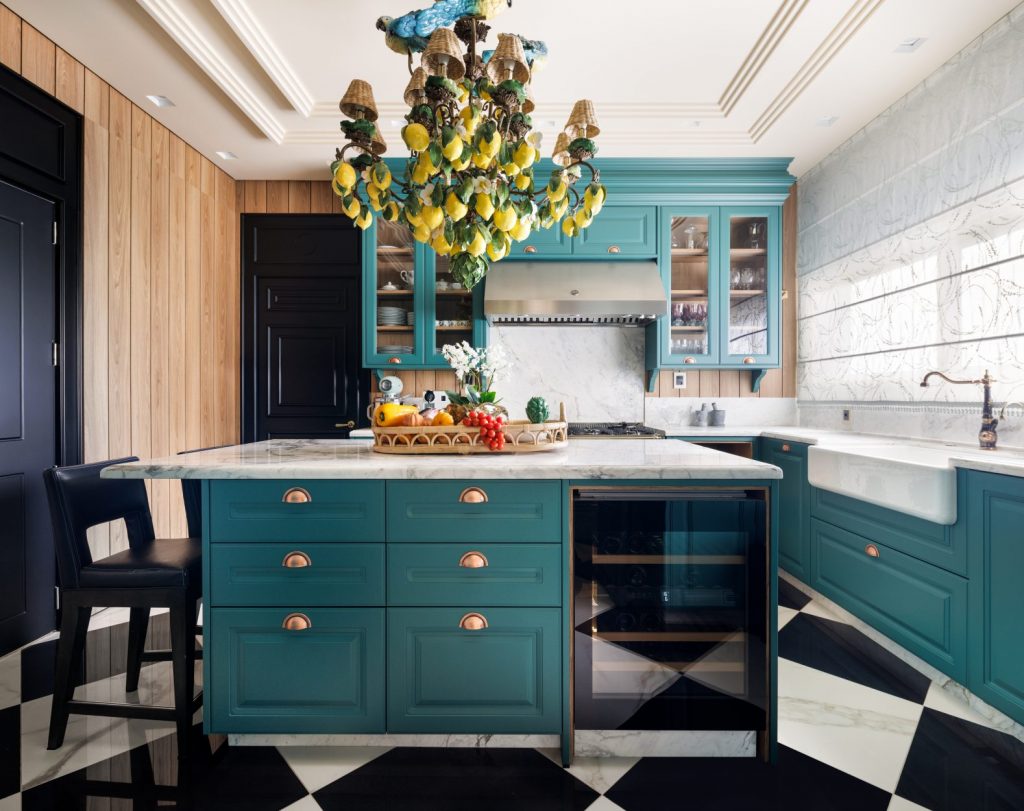 Armários Azul Turquesa com Puxadores de Cerâmica Vintage - ideia