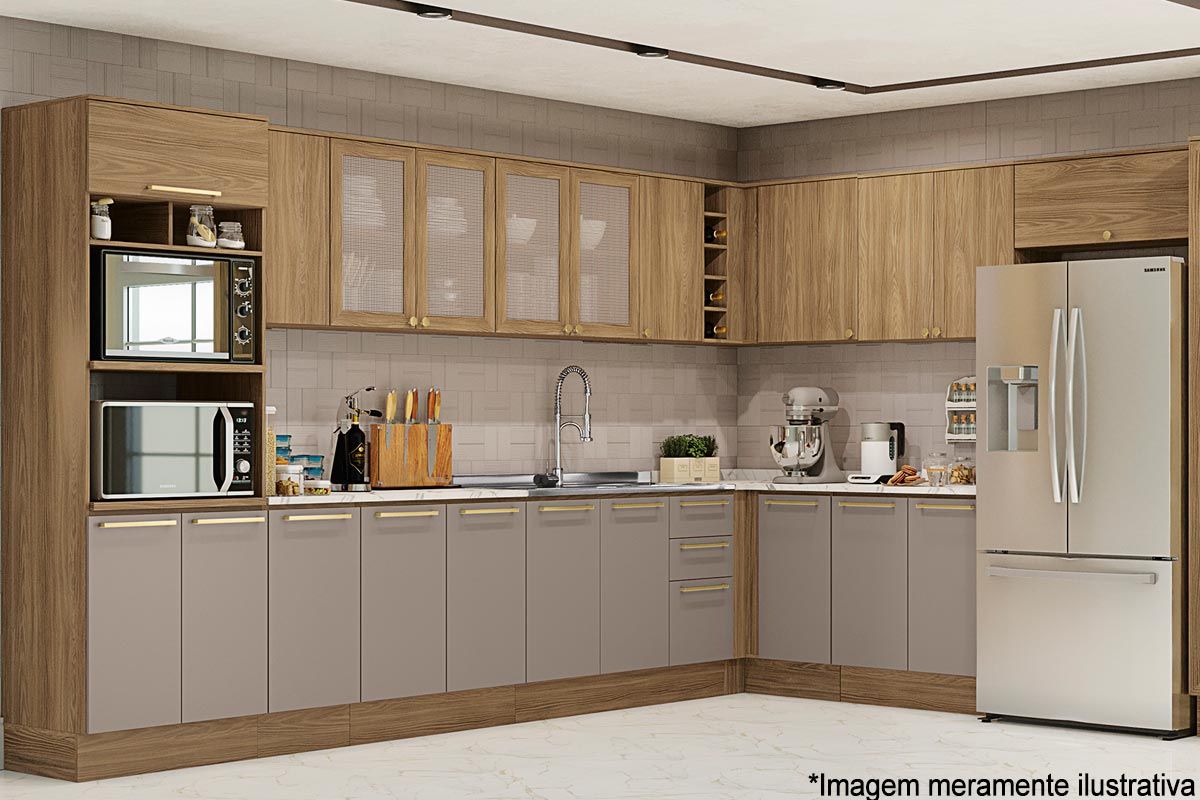 Armário de Cozinha 2 Portas com Detalhes em Rattan: Um Toque Natural e Aconchegante - ideia