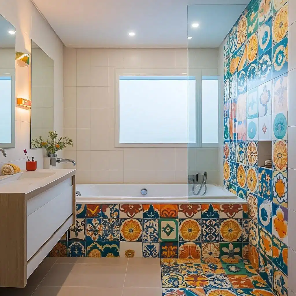 Cores Vibrantes: Azulejos Coloridos para Banheiros Cheios de Vida - ideia