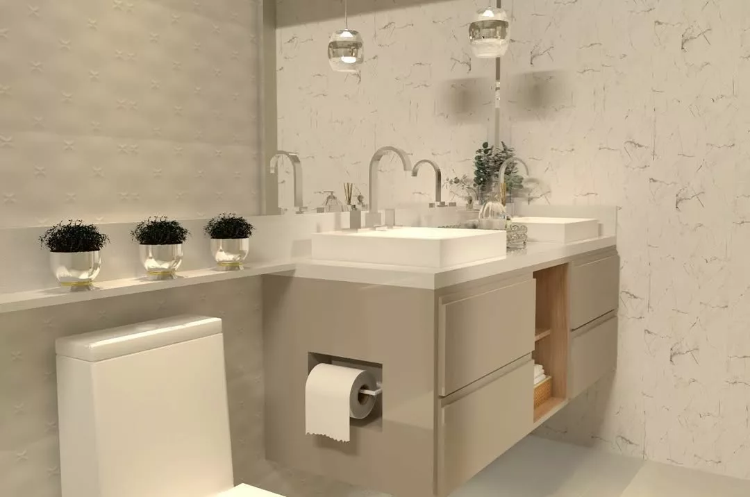 Com Cuba Dupla e Nichos: Funcionalidade e Organização em Banheiros Amplos - ideia