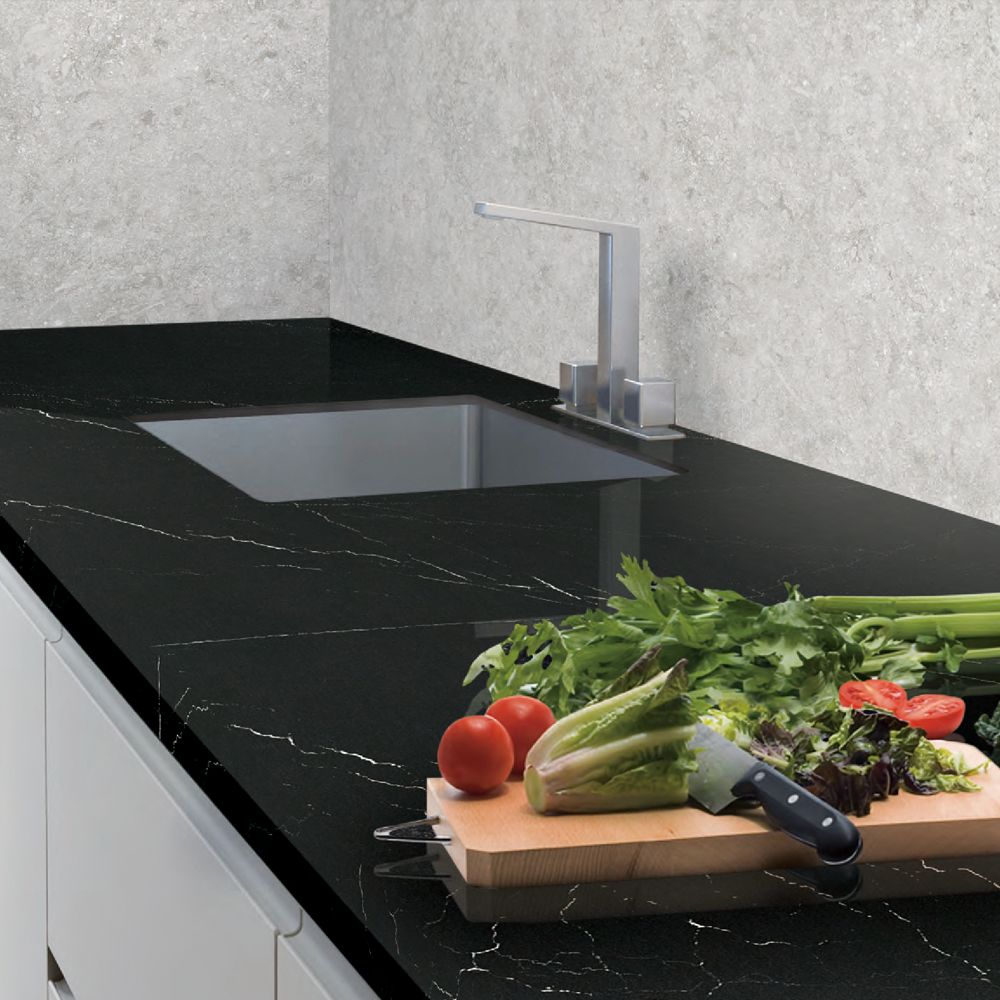 Bancada de Quartzo Preto: Drama e Elegância na Sua Cozinha - detalhe