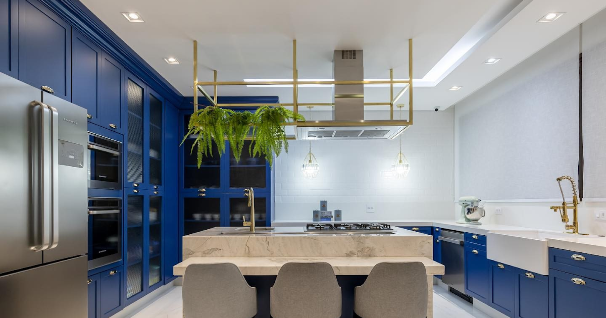 Azul e Dourado: Luxo e Requinte na Sua Cozinha - detalhe