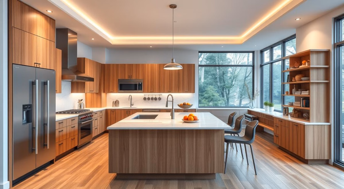 Ilha Multifuncional com Detalhes em Madeira Rústica: Aconchego e Modernidade Lado a Lado - ideia