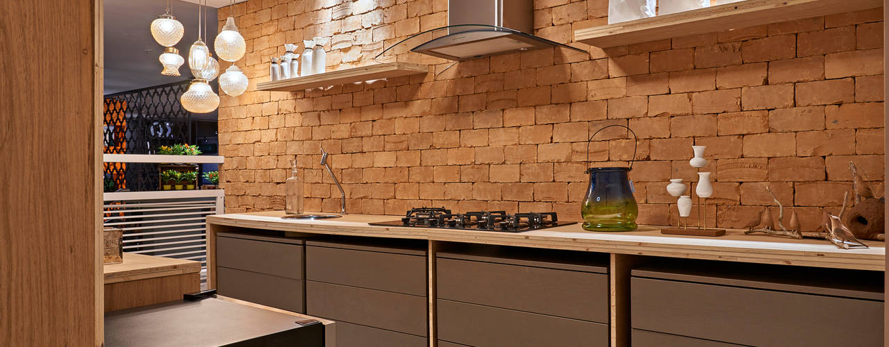 Cozinha com Tijolinho Rústico e Luminárias Pendentes: Luz e Aconchego - detalhe