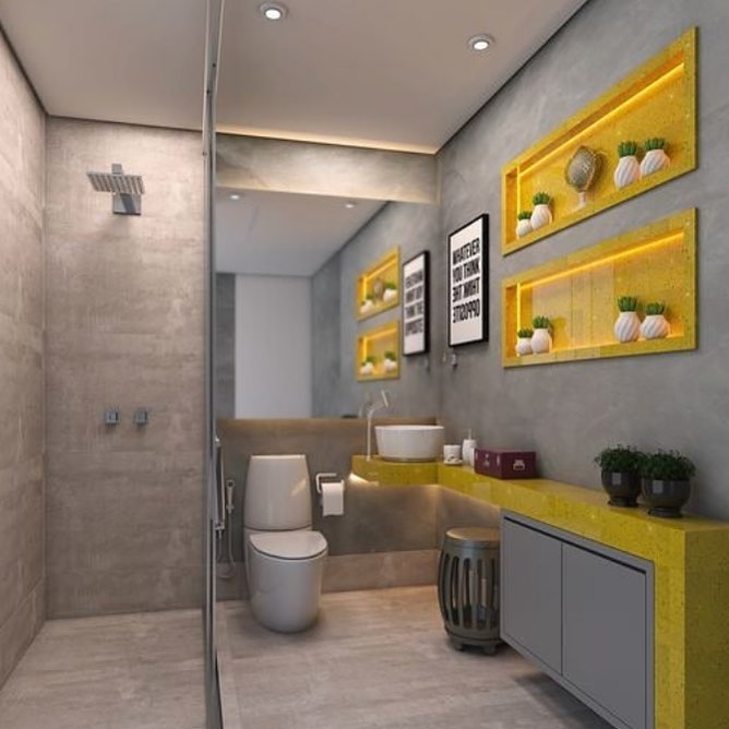 Com Detalhes Amarelos e Cimento Queimado - detalhe