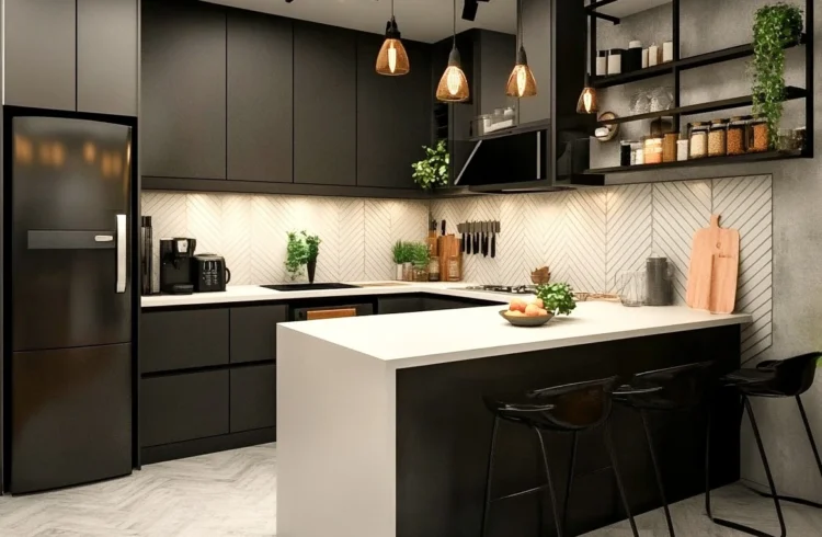 Elegância Atemporal: Cozinha em Preto e Branco - detalhe