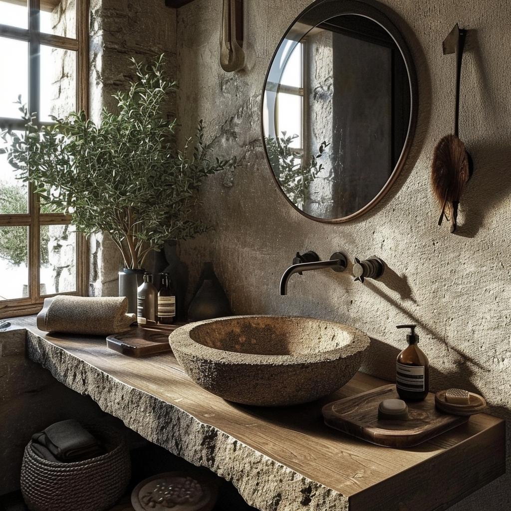 Lavabo com Toque Rústico Chic: Aconchego da Madeira e Texturas Naturais - ideia