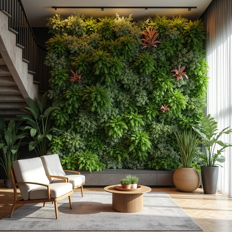 Integração com a Natureza: Jardim Vertical Sob a Escada para um Oasis Urbano - detalhe