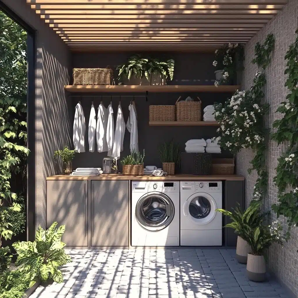 Lavanderia Industrial Moderna: Tubulações Expostas e Detalhes em Metal - ideia