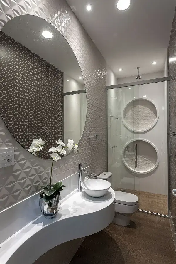 Lavabo Pequeno com Revestimento 3D: Textura e Personalidade - ideia