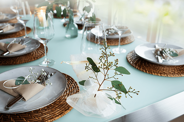 Mesa Posta com Texturas e Elementos da Natureza - inspiração