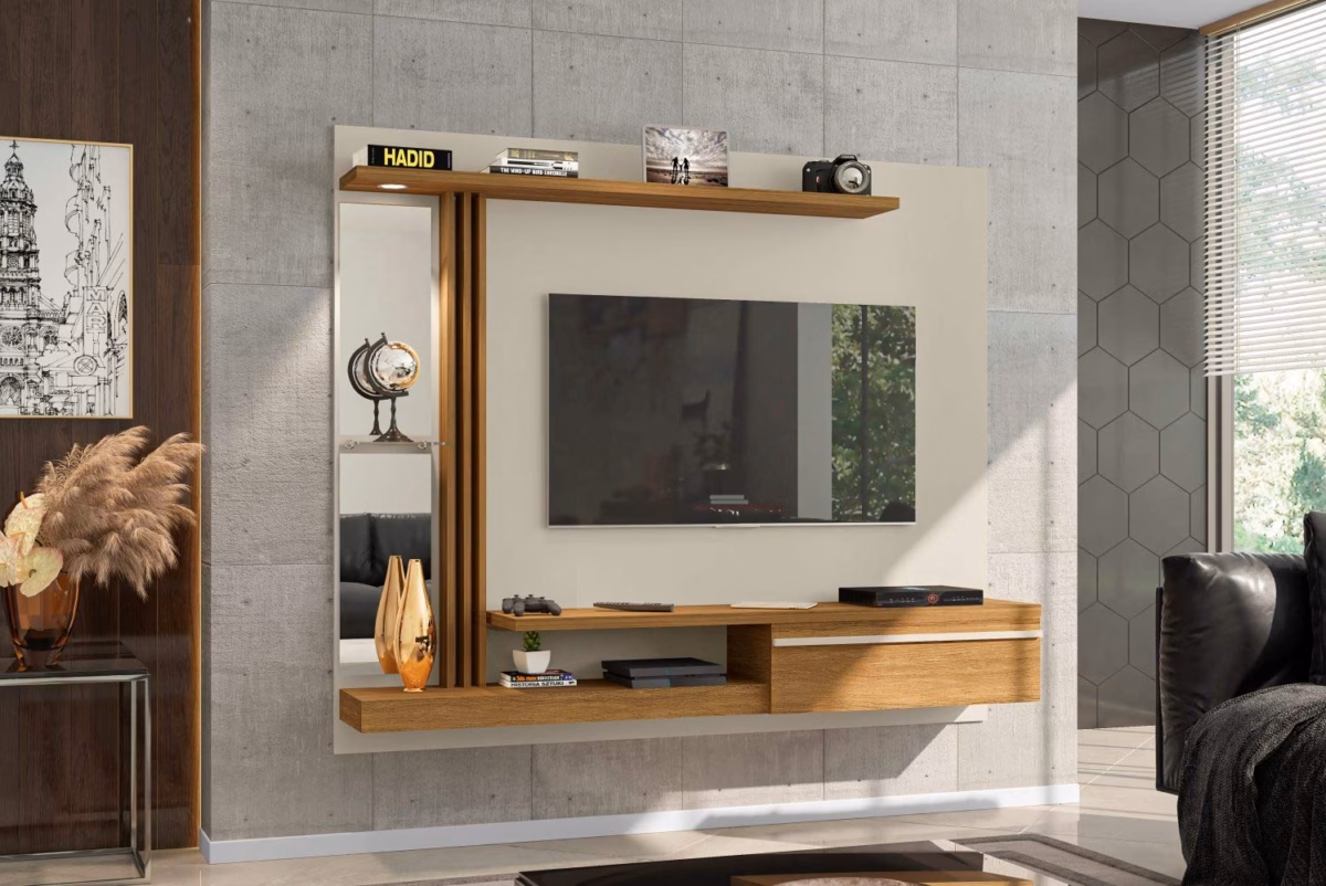 Painel de TV com Espelho: Ampliando Seu Espaço com Elegância - inspiração