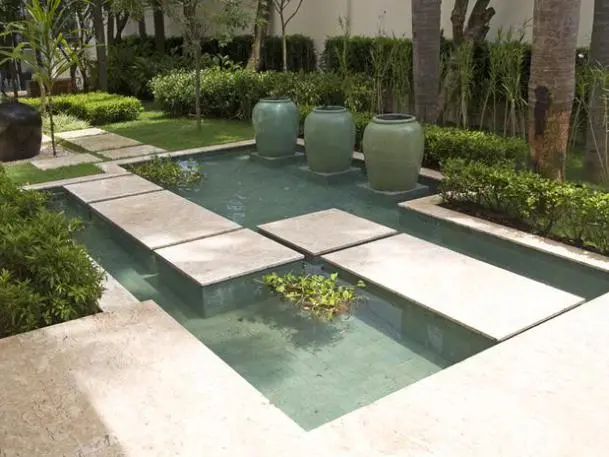 Espelho D'água Relaxante com Fonte e Plantas Aquáticas - inspiração