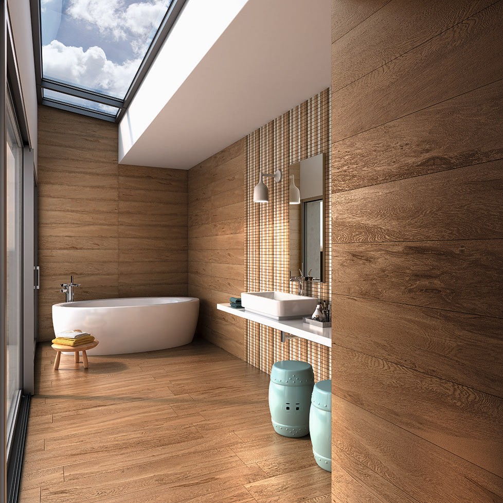 Piso de Banheiro com Porcelanato que Imita Madeira: Aconchego e Facilidade! - ideia