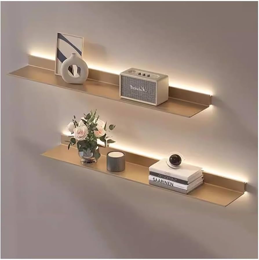 Prateleiras Flutuantes Iluminadas: Um Banho de Luz - ideia