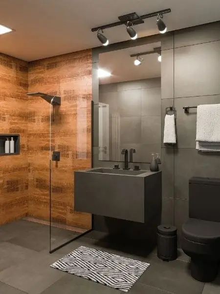 Modernidade Aconchegante com Cimento Queimado e Espelho Grande - inspiração