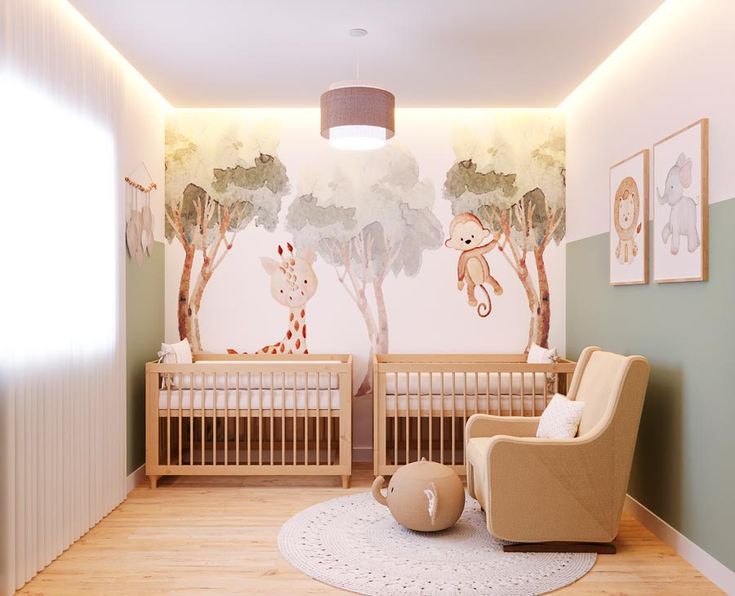 Quarto de Gêmeos com Decoração Lúdica em Aquarela - ideia