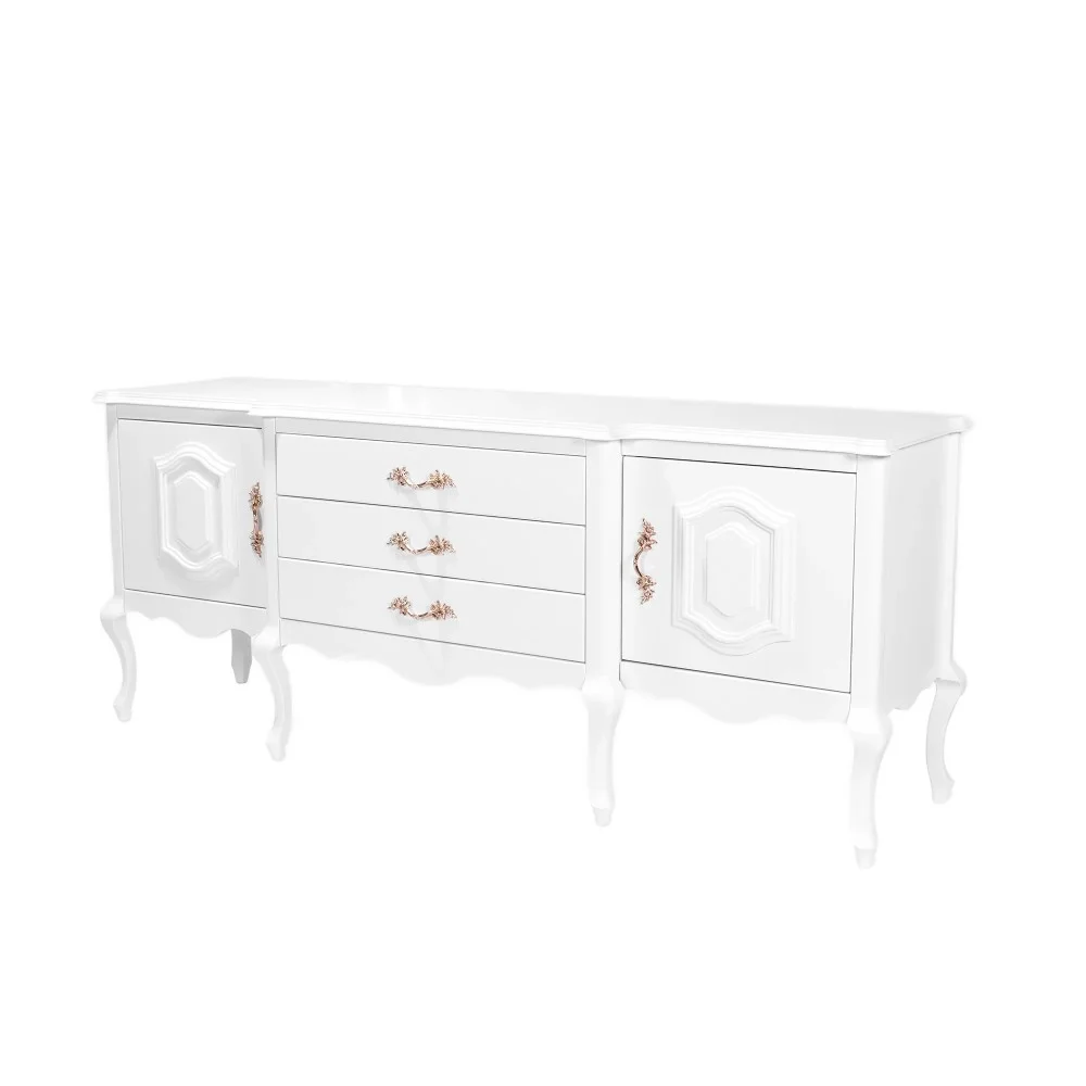 Rack Clássico com Acabamento Laqueado e Puxadores Dourados: Elegância Atemporal - inspiração