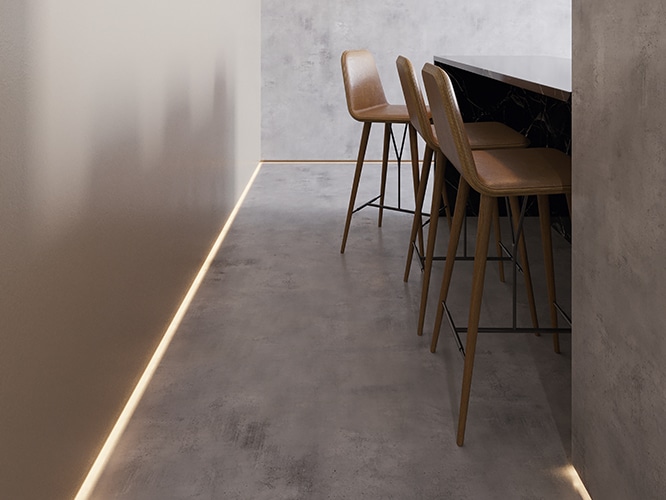 Rodapé Invertido com Detalhe Metálico: Elegância Suspensa - inspiração