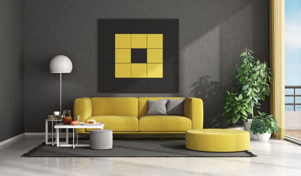 Amarelo Vibrante em Contraste com Cimento Queimado - inspiração