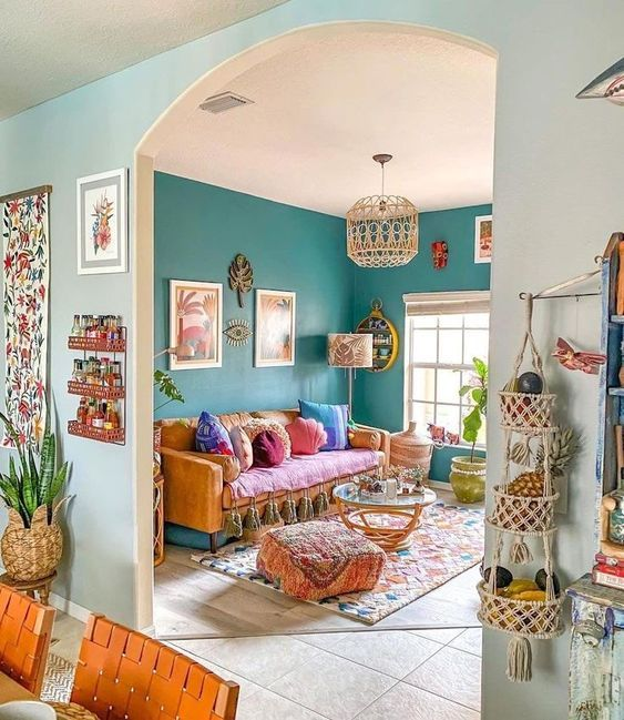 Estilo Boho Chic em Azul: Almofadas, Mantas e Plantas - ideia