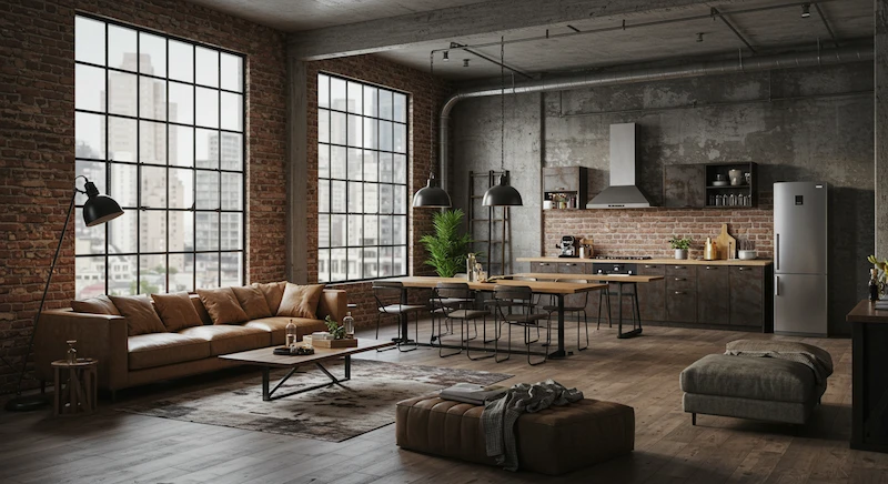 Com Estilo Industrial: Cimento Queimado e Tubulações à Vista - detalhe