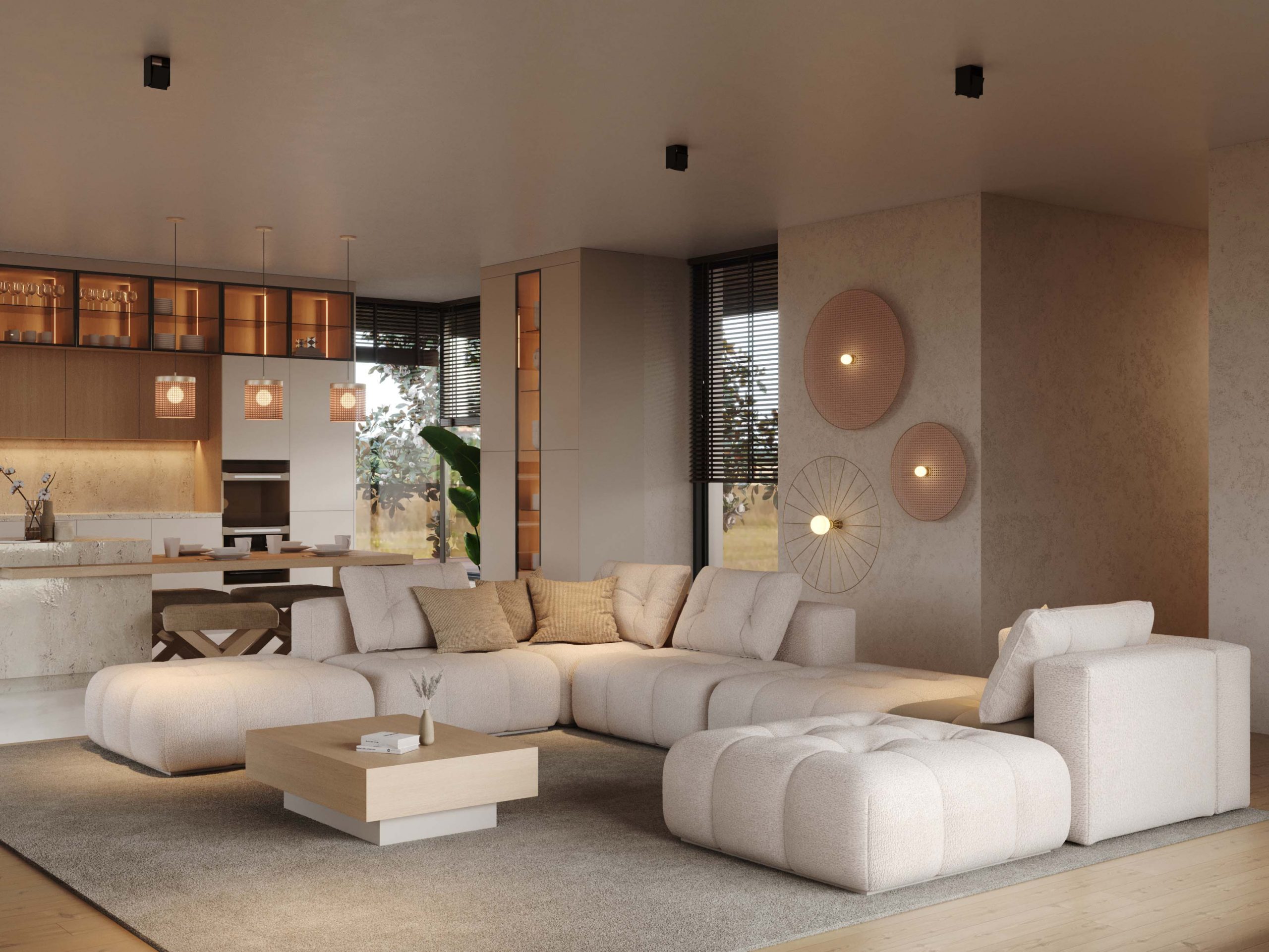 Simplicidade Elegante: Sala de Estar Escandinava com Lareira Integrada - detalhe