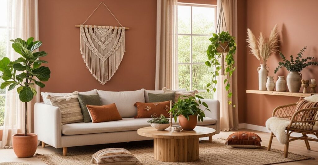 Aconchego Boho: Cores Quentes e Texturas Naturais - ideia