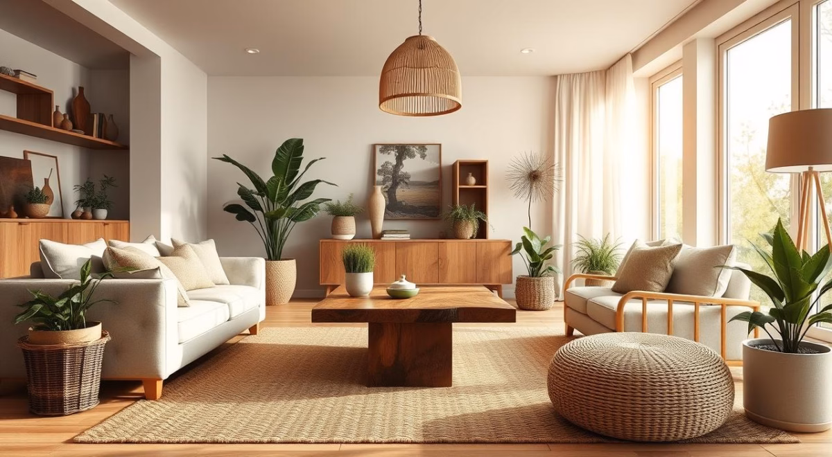 Aconchego Natural: Sala de Estar Simples com Toques de Madeira e Plantas - ideia