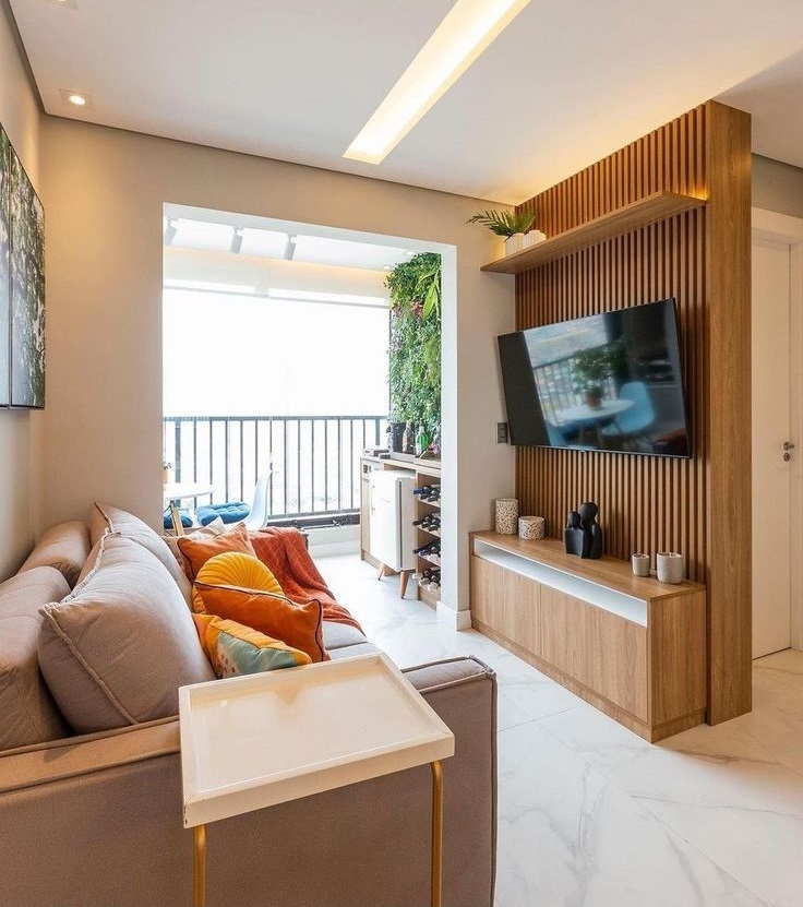 Aconchego Tátil: Sala de TV Decorada com Texturas Naturais - ideia