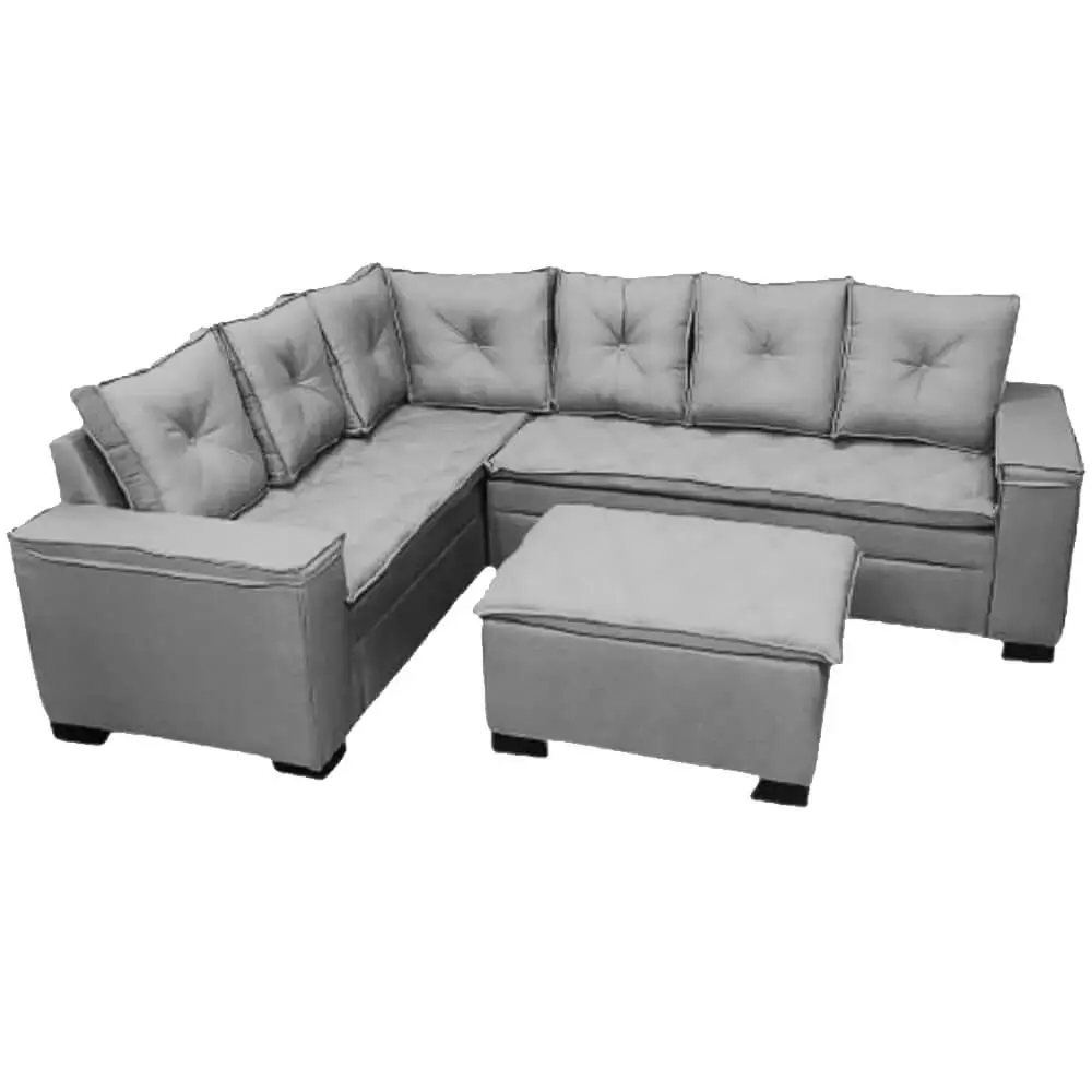 Design Inovador: Sofá de Canto Suspense com Estrutura Metálica Aparente e Almofadas Soltas - ideia