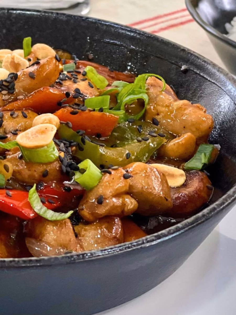 Frango Xadrez Agridoce com Castanhas e Gergelim - ideia