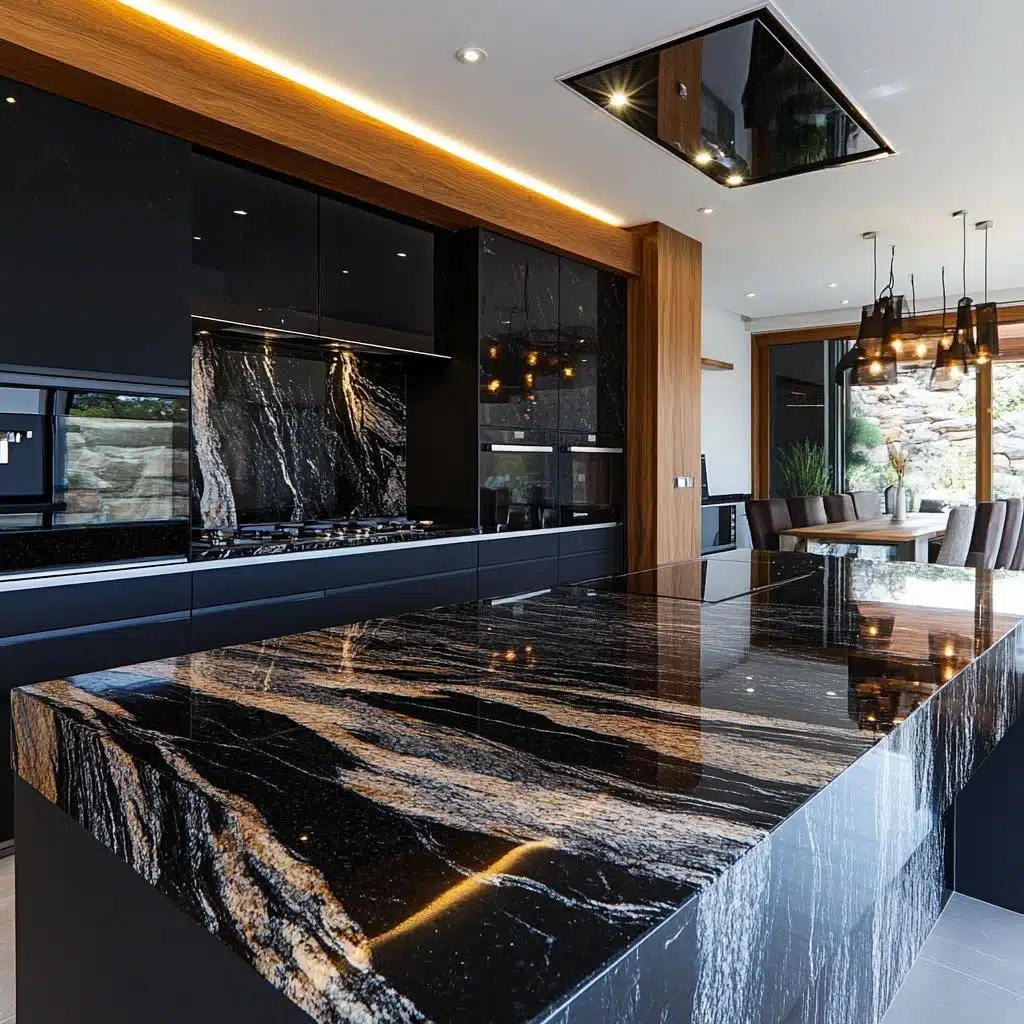 Estilo Industrial: Granito Preto e Metais em Ambientes Urbanos - ideia