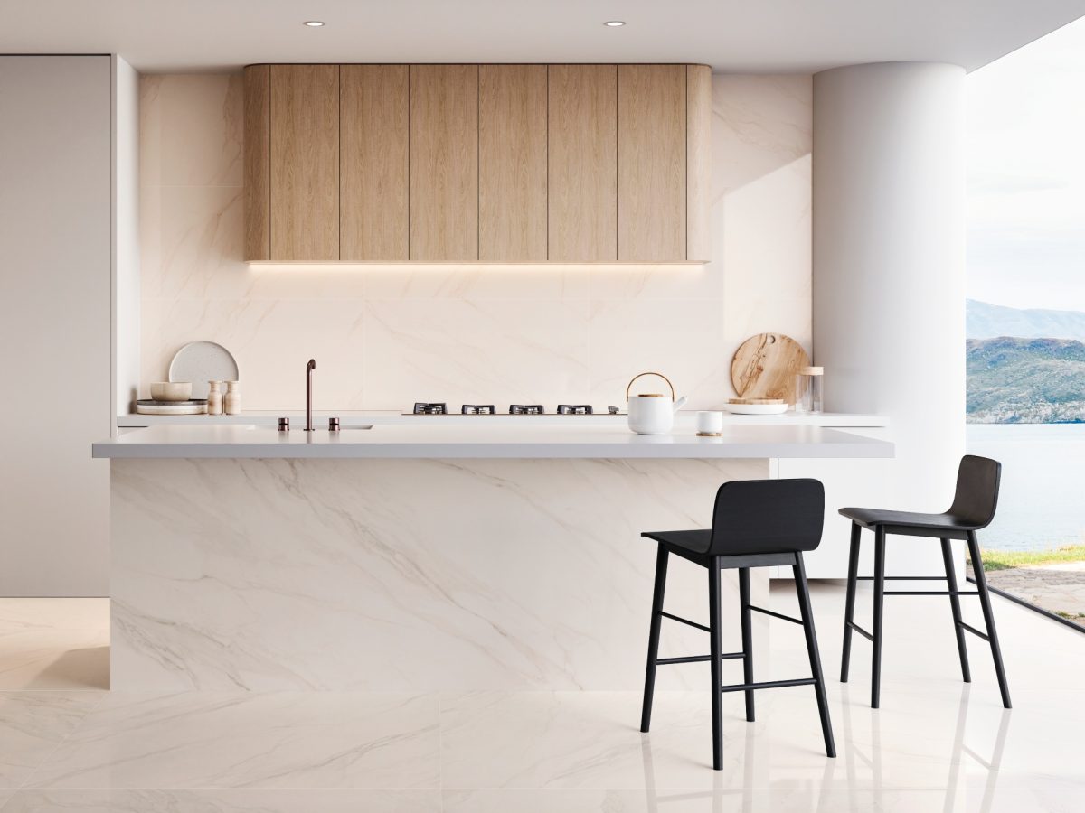 Porcelanato que Imita Mármore Carrara: Luxo Acessível na Sua Cozinha - detalhe