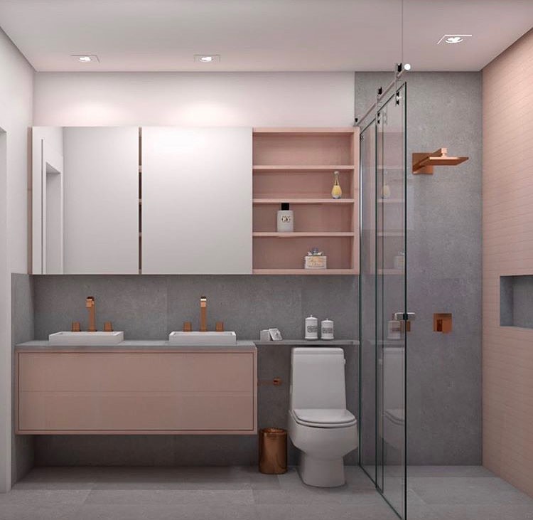 Banheiro Cinza e Rosa: Uma Combinação Inesperada e Charmosa - ideia
