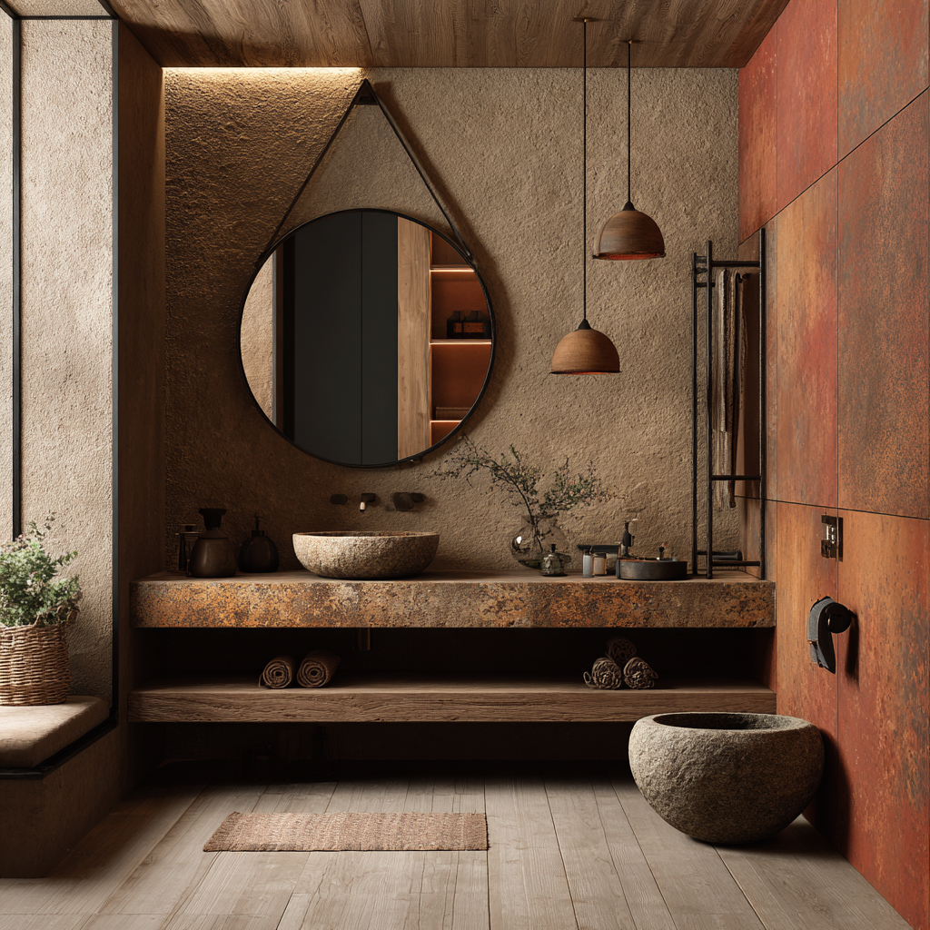 Banheiro Rústico com Detalhes em Cobre: Elegância e Sofisticação Rústica - inspiração