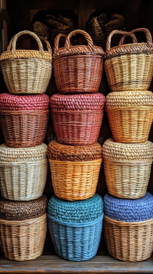 Cestos de Vime Coloridos com Tinta Acrílica - ideia