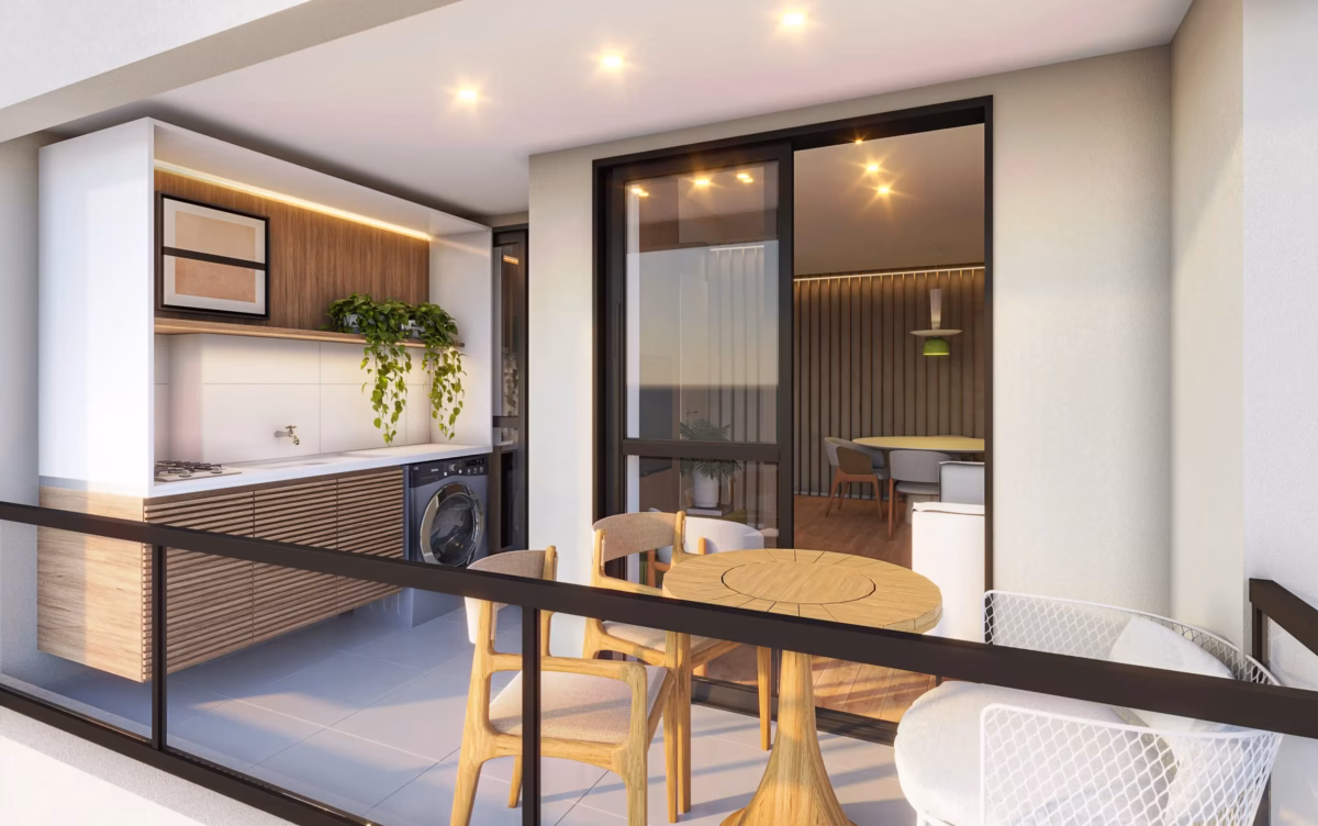 Varanda Moderna com Mobiliário de Design e Cores Neutras - inspiração