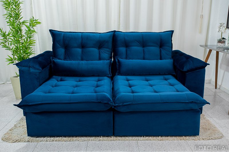 Sofá Retrátil de Veludo Azul: Luxo e Conforto para Relaxar! - ideia