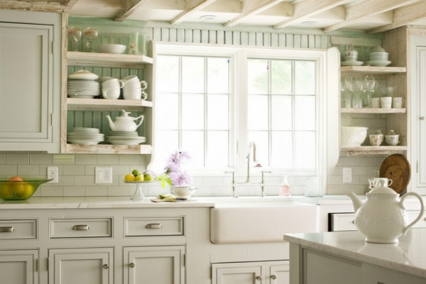 Estilo Cottage com Prateleiras Abertas: Romântica e Acolhedora - ideia