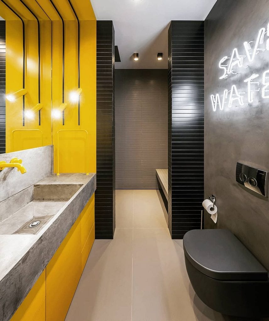 Com Detalhes Amarelos e Cimento Queimado - ideia