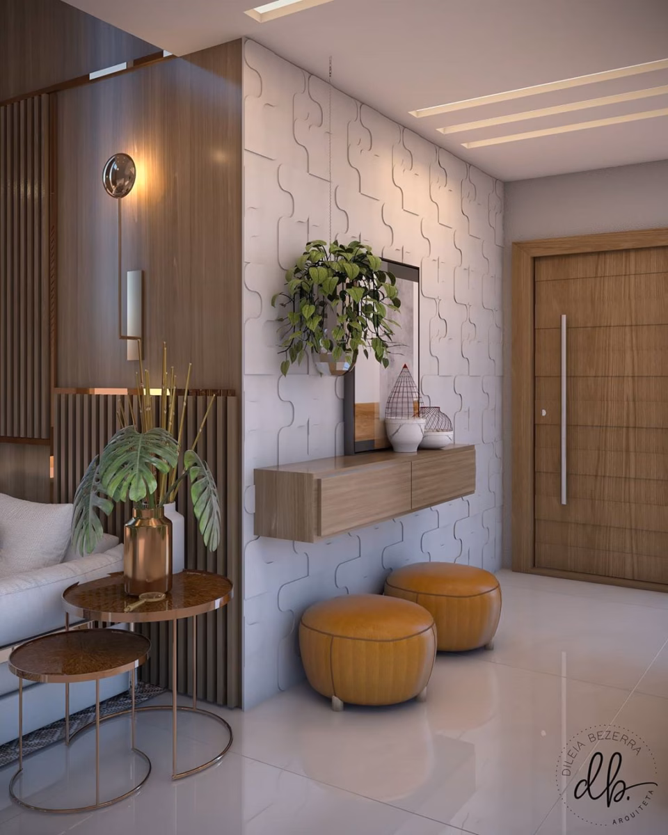 Hall de Entrada Minimalista com Toques de Cor Vibrante - inspiração