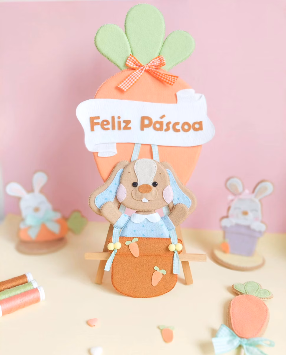 Detalhes Encantadores: Decoração de Páscoa com Miniaturas de Coelhos em Feltro - detalhe