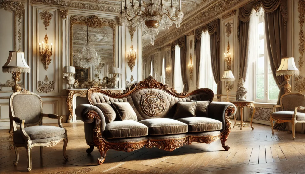 Elegância Clássica: Sala com Sofá de Veludo e Detalhes Dourados - inspiração