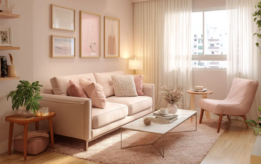 Sala de Estar Romântica com Renda, Flores e Iluminação Suave - inspiração