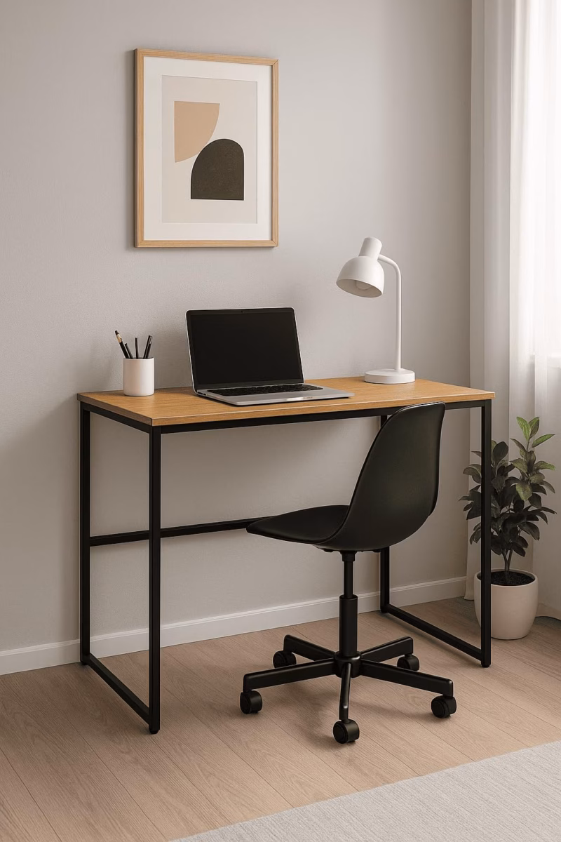 Escrivaninha Industrial: O Charme do Metal e da Madeira no Seu Home Office - detalhe