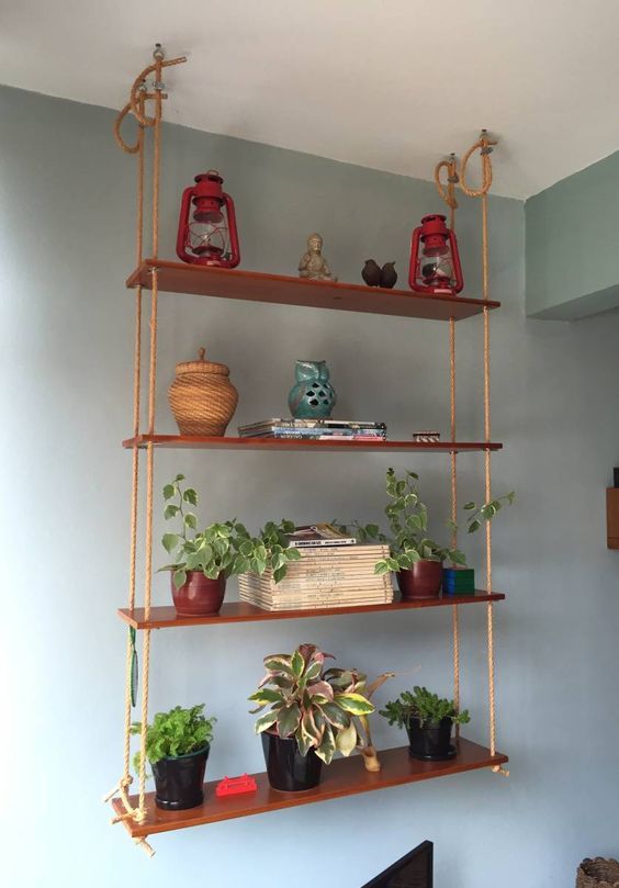 Estante Suspensa com Cordas: Leveza e Originalidade - detalhe
