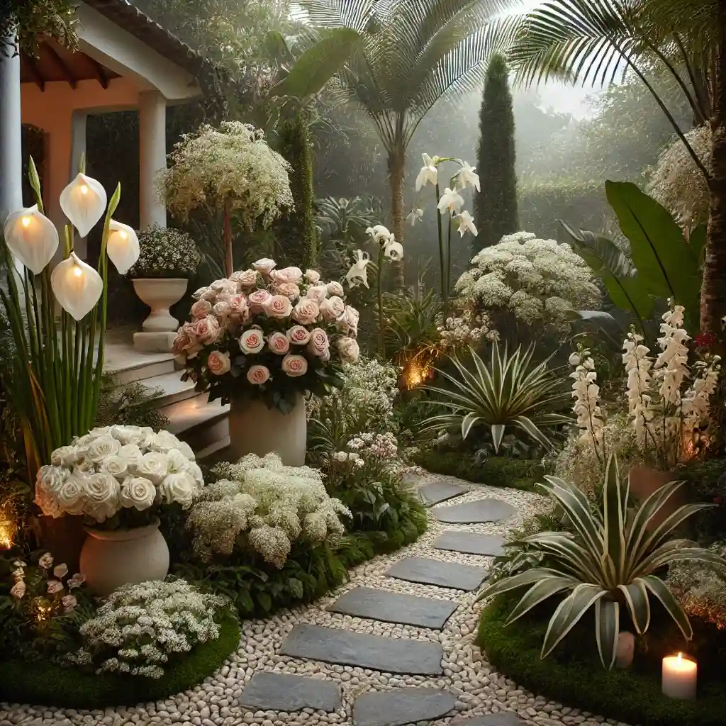 Contraste Moderno: Flores Brancas em Vasos de Concreto - inspiração