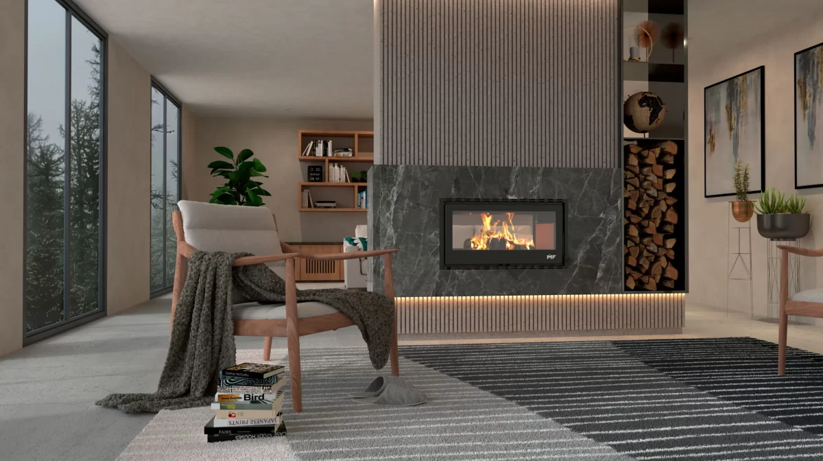 Lareira Revestida em Granito Cinza: Aconchego e Design - ideia