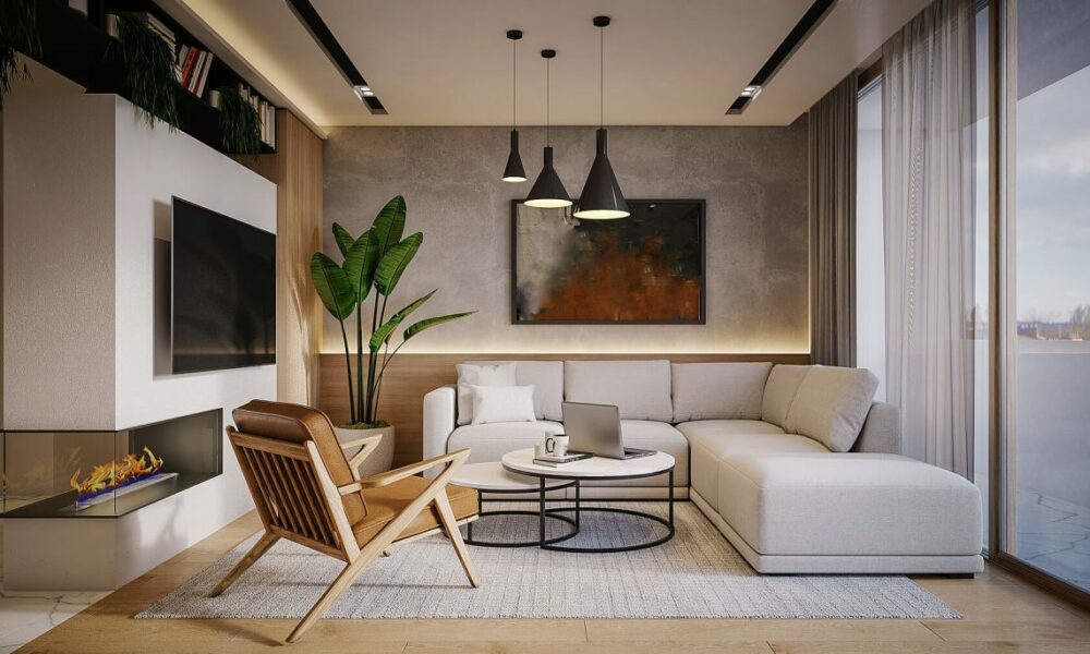 Sala de Estar Iluminada com Pendentes Industriais - detalhe